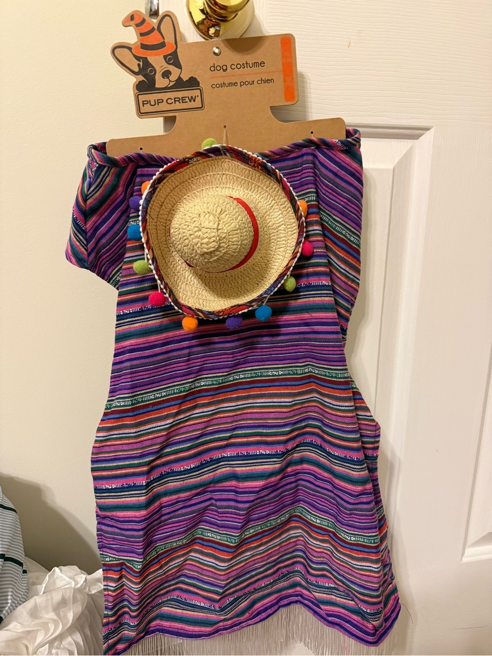 Pup Crew Striped Dog Costume with Straw Hat - Purple & Multicolor